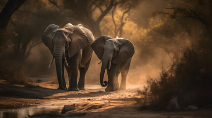 Fototapeta na wymiar Elephants walking in the Jungle, generative AI