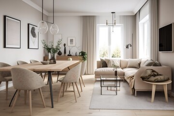 Fototapeta na wymiar interior background estate floor generative ai living white comfortable style chair pillow window table. Generative AI.