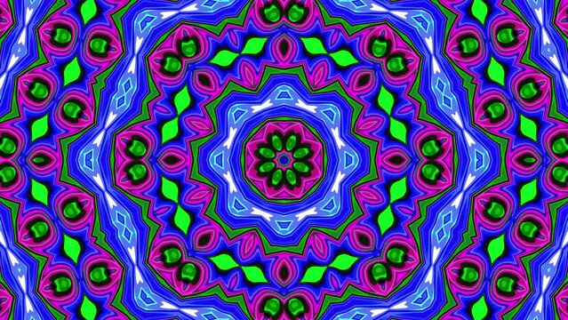 Kaleidoscope background art motion. Geometric mandala shape psychedelic animation design.