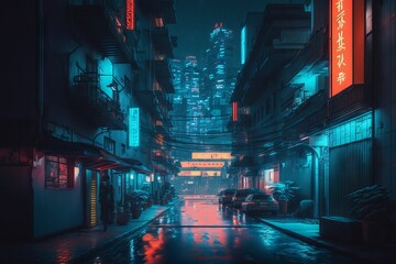 Fototapeta premium Cyberpunk city street illustration