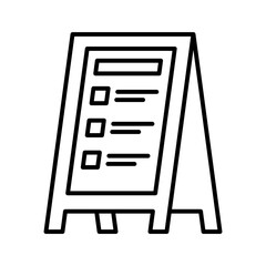 Board for restaurant menu icon. Advertising street sandwich stand, sidewalk sign. Menu of pizzeria. Chalkboard for cafe.