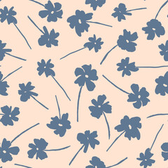 Obraz premium Abstract, random placed flowers seamless repeat pattern. Botanical, vector all over surface print.