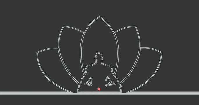 Man with chakra points sitting in yoga lotus pose. Relaxed male character performing meditation exercise. Sport and health business.