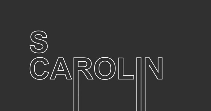 Animation relative to USA travel. South Carolina state name in geometry thin line style design. Creative vintage typography concept.