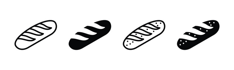 French bread bakery icon vector. Bread, long loaf, baguette icons in line and flat style. Bakery sign and symbol. Vector illustration