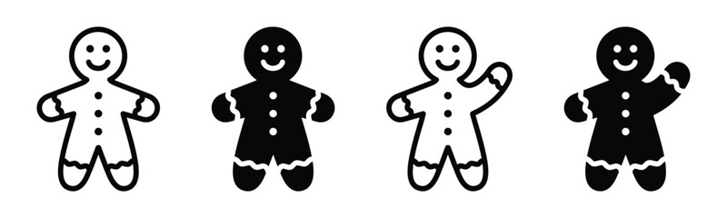 Gingerbread man cookies bakery icons vector set. Gingerbread man sweet dessert icon in line and flat style. Bakery sign and symbol. Vector illustration