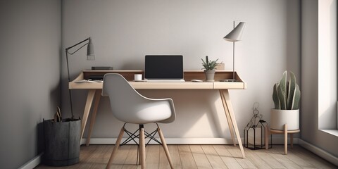 A minimalist home office with a sleek desk and ergonomic chair, concept of Efficiency, created with Generative AI technology