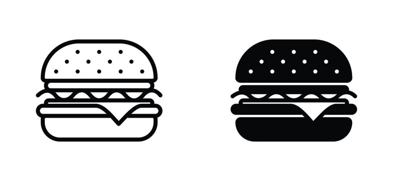 Hamburger icon vector. Delicious burger beef icon symbol in line and flat style. Bakery sign and symbol. Vector illustration