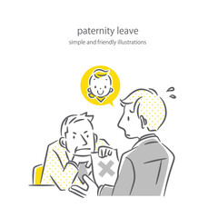 育児休暇を申請する男性社員と却下する上司　シンプルでお洒落な線画イラスト