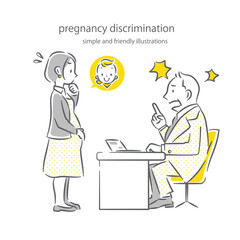 マタハラを受ける妊娠中の女性会社員　シンプルでお洒落な線画イラスト