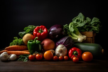 Assorted veggies on a plain backdrop. Generative AI