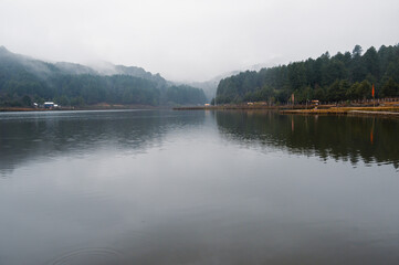 Obraz na płótnie Canvas Reflection of trees in the lake. SEEH LAKE, Biirii, Ziro, Arunachal Pradesh, India. 'SWKHE LAKE