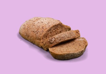Homemade tasty bread on color background