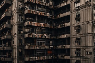 Fototapeta na wymiar An urban high-rise with an abstract, gritty illustration. Generative AI