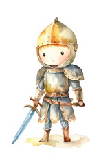 cute watercolor knight illustration, isolated on white background, generative AI