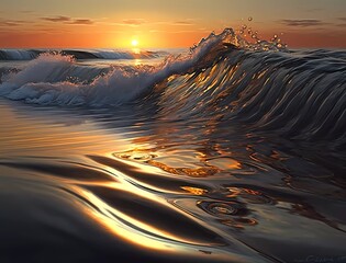 Serene waves reflecting the last rays of sun