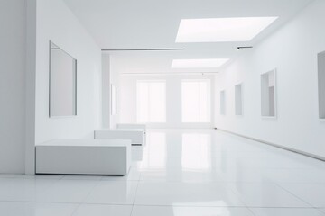 Simplicity in a white room with minimalist blocks as walls. Generative AI