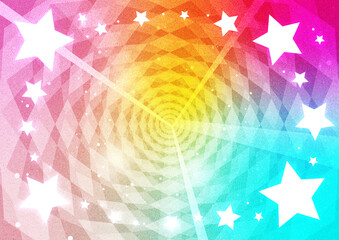 Iridescent gradient background with radial diamond pattern and stars.