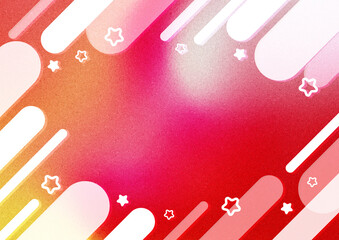 Red and orange gradient background with geometric lines and stars.