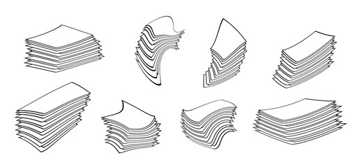 Writing paper. Cartoon empty A4 or A3 copy paper, stacked paper. Flat paper stack. Document, paperwork. Stationery stacked papers icon. Pile papers, file, web icon. Printouts, hardcopy documents.  - obrazy, fototapety, plakaty