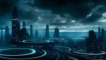 night city skyline with generative ai technology