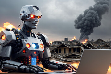 El robot del mañana trabajando en su portátil