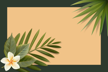 Fototapeta na wymiar Vector tropical leaves and flower composition isolated on white background