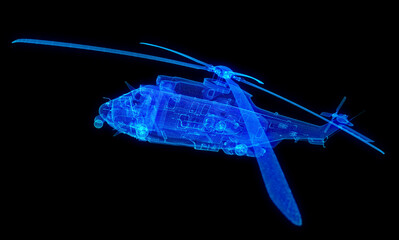 Fototapeta na wymiar Helicopter. Glow particles formation helicopter on a black background