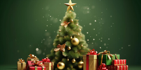 Christmas tree and Christmas gifts - card design