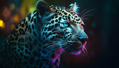 Fototapeta na wymiar portrait of a leopard with generative ai technology
