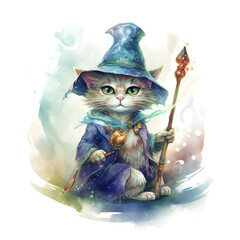 Mystical wizard cat, ai generative illustration