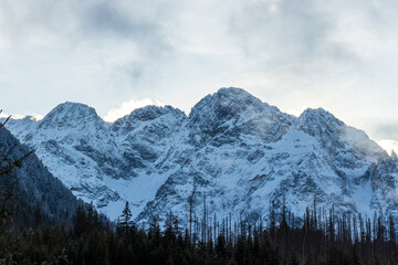 Tatra Mountain landscape. Winter in Polish mountain. Snowy peak view