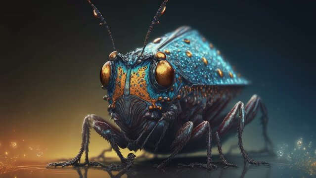 The closer look of the blue color beetle bug with the big round eyes and the antennas AI generated