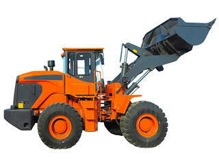 Large front loader excavator construction machinery equipment isolated over white