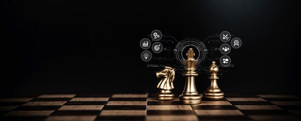 King chess pieces stand win with teamwork concept of team player or business team and leadership...