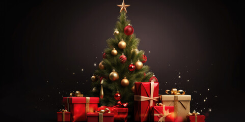 Christmas tree and Christmas gifts - card design