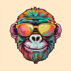Monkey with sunglasses. Vector illustration for tshirt print