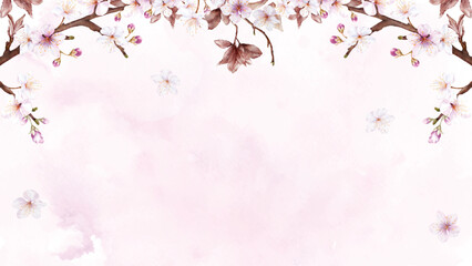 Obraz na płótnie Canvas Watercolor art of Cherry blossom branch and pink sakura flower on stains background