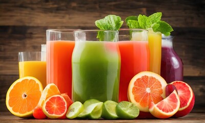 Fototapeta na wymiar juice and fruits