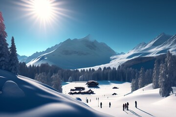 Schnee mit Bergen im Hintergrund der Himmel m - obrazy, fototapety, plakaty