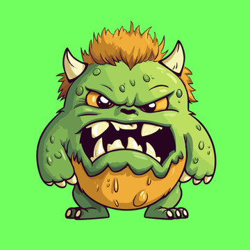 Angry cartoon monster. Vector illustration of a monster on a green background