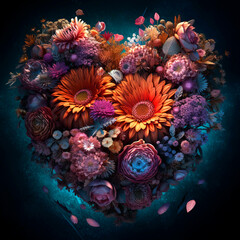 A heart - shaped bouquet of flowers.