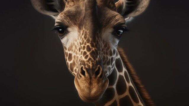 A closer look of the small faced giraffe with the orange patterns on the skin AI generated