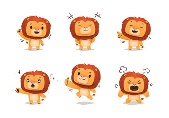 set of cute Animal cartoon Lion mascot character	