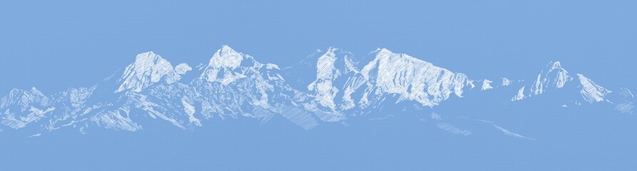 mountain Himalayas drawing white chalk on blue
