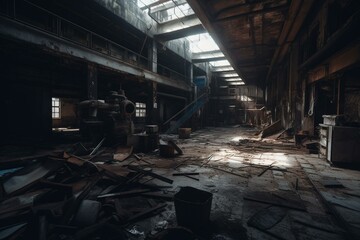 Fototapeta na wymiar Run-down factory interior. Generative AI