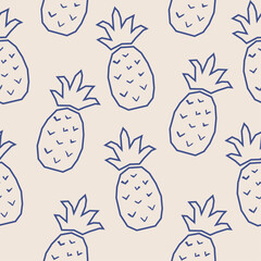 Minimalist monochrome line art style banana seamless pattern