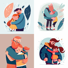 Vector image, daughter and father where the joyful father and his daughter (In honor of Father's Day)