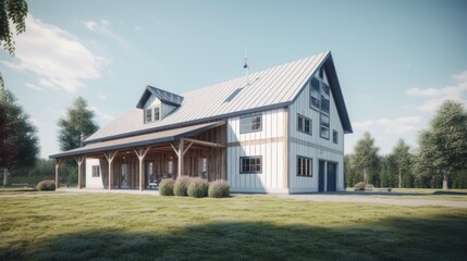 Barn exterior house design in daytime golden hour generative ai