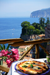 Pizza place overlooking to Sorrento, Amalfi coast in Italy